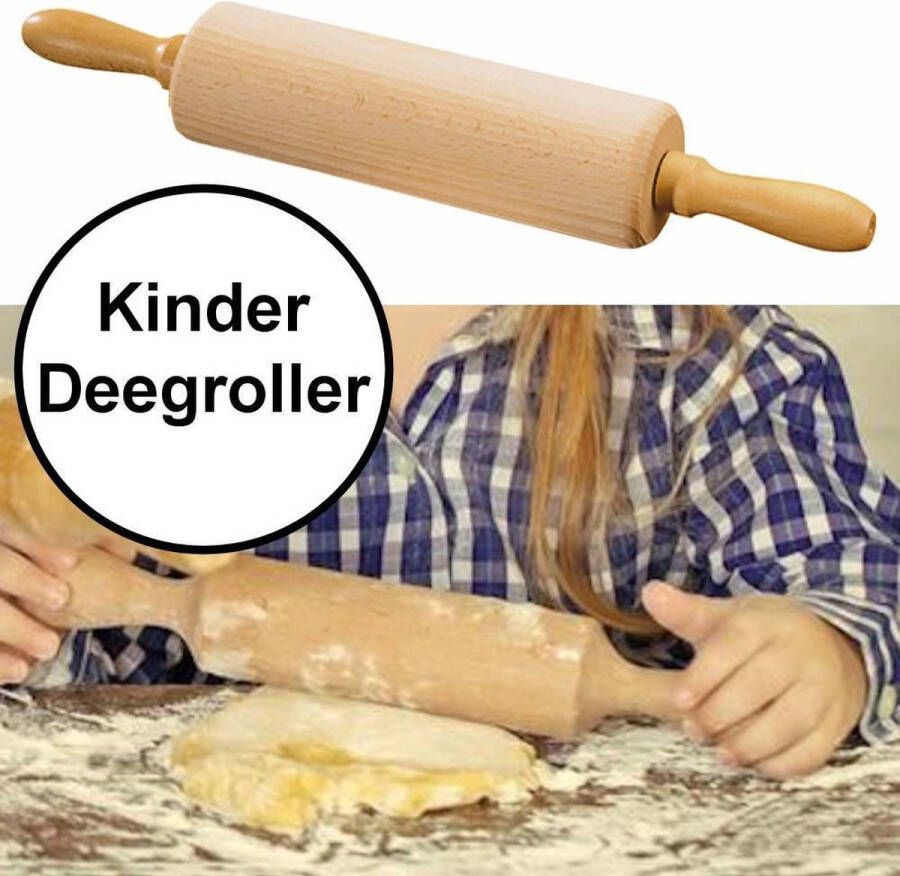 Merkloos Sans marque Kinder Deegroller rolstok met handvat FSC Beukenhout antikleef 23x4.5x4.5 Cm Deegrolstok kinderen Rolgedeelte 11.5xØ4.5Cm