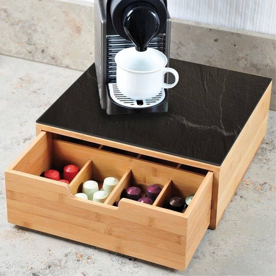 Kesper Koffiemachine standaard & koffie capsule houder in 1 Bamboe 8 vaks 30 x 31 cm