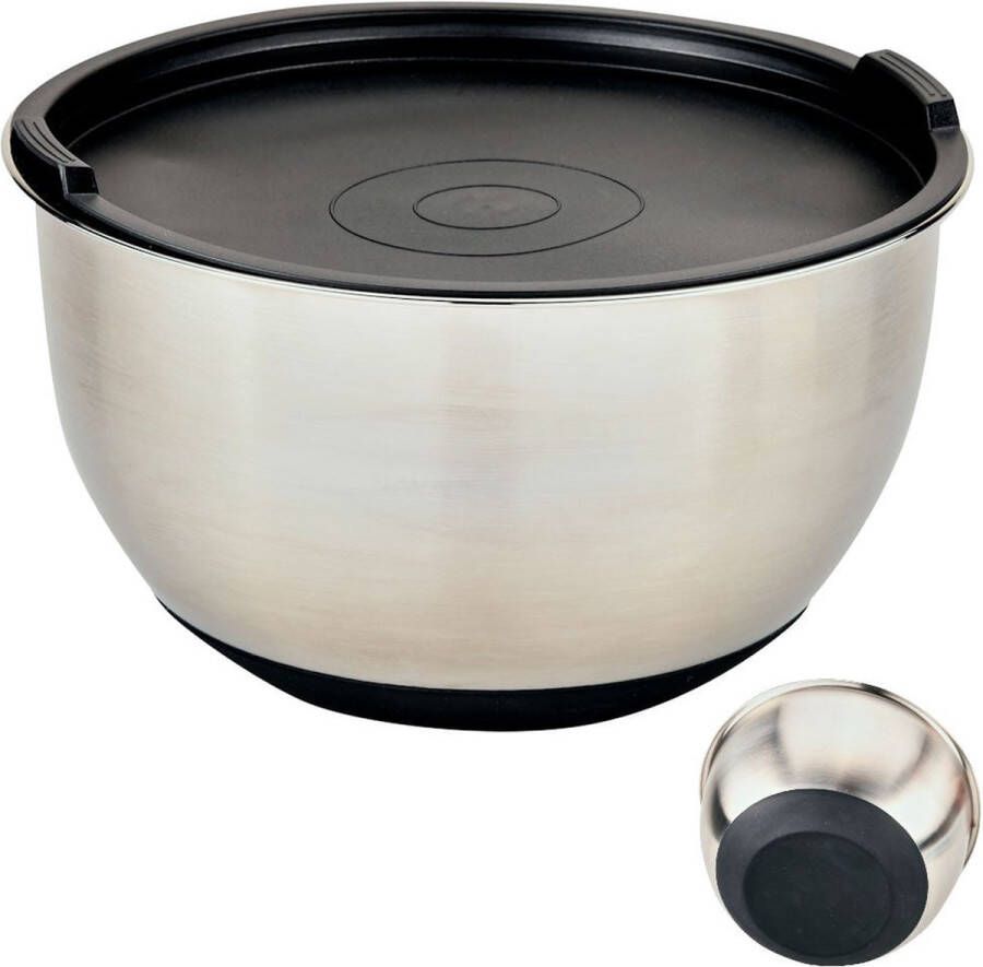 Kesper RVS Mengkom Ø16 Cm. Mengkom met Silicone Deksel Beslagkom met Deksel Mixing bowl Afm. 16 x 16 x 10 Cm