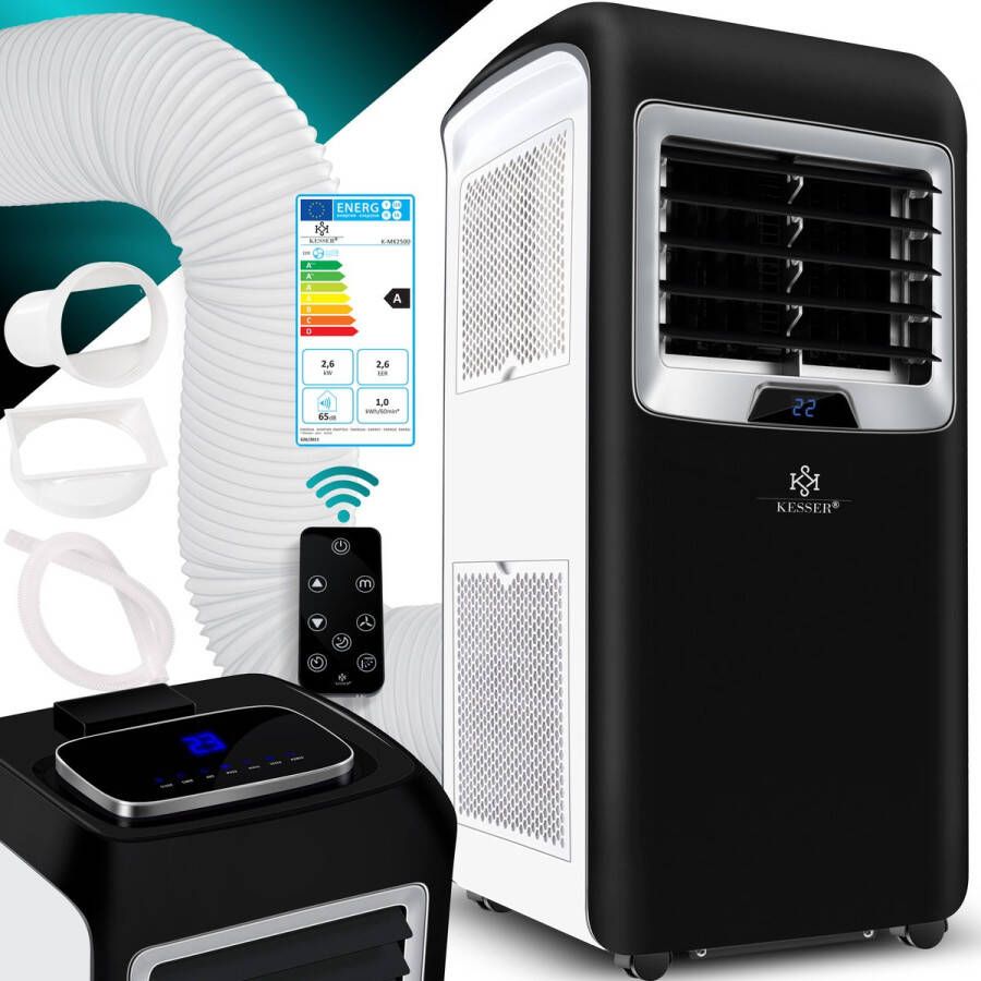 Kesser Airconditioner Mobiele Airco 4in1 koelen ontvochtigen ventileren ventilator 12.000 BTU h (3.500 Watt) 3 5 KW Airconditioner met bevestigingsmateriaal afstandsbediening en timer nachtmodus (EEK: A) Zwart Wit