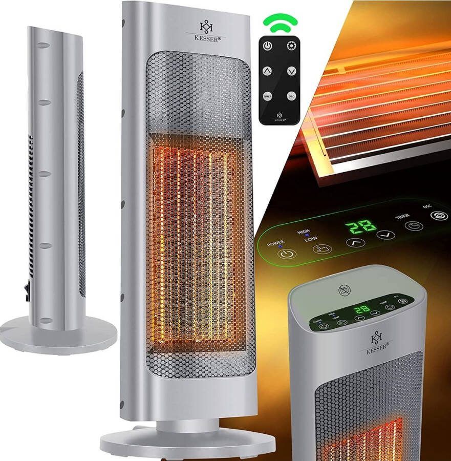 Kesser Coazy Infrarood Standkachel met Ventilator GRIJS Infrarood Kachel Elektrische Ventilatorkachel Torenventilator2000W Met Afstandsbediening Timer Instelbare Warmtes en LCD-scherm Voor Binnen en Buiten
