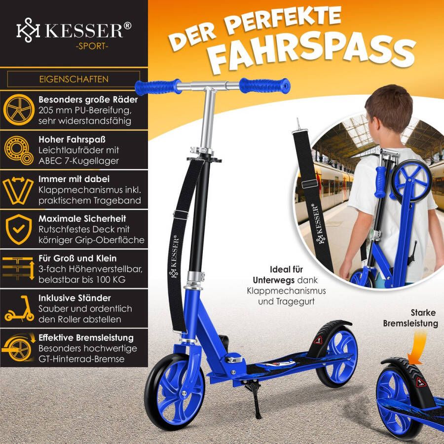 Kesser Kinderstep Scooter Opvouwbare Scooter voor Kinderen Cityscooter Voetrem In hoogte verstelbaar Kinderstepjes Shark Blauw