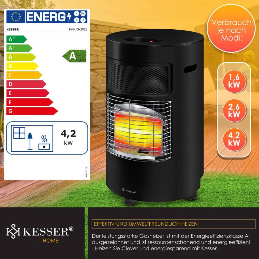 Kesser Mobiele Gaskachel Keramisch 4200 Watt Gas Heater incl. Gasdrukregelaar Gasslang draagbare Kachel met Beschermhoes Infrarood Keramische Terrasverwarmer Butaan of Propaan Gasflessen Zwart