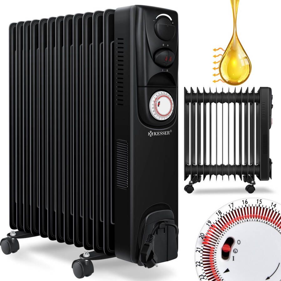 Kesser Oliegevulde Radiator 2500W Elektrische Verwarming Olieradiator Electrische Kachel Zwart 13 Ribben
