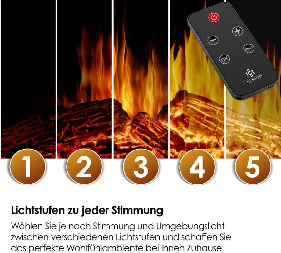 Kesser Sfeerhaard Elektrisch Haard 1800W met LED Vlammen Dimbaar Electrische Kachel met Timer & Afstandsbediening Elektrische Verwarming met Thermostaat Villa Wit