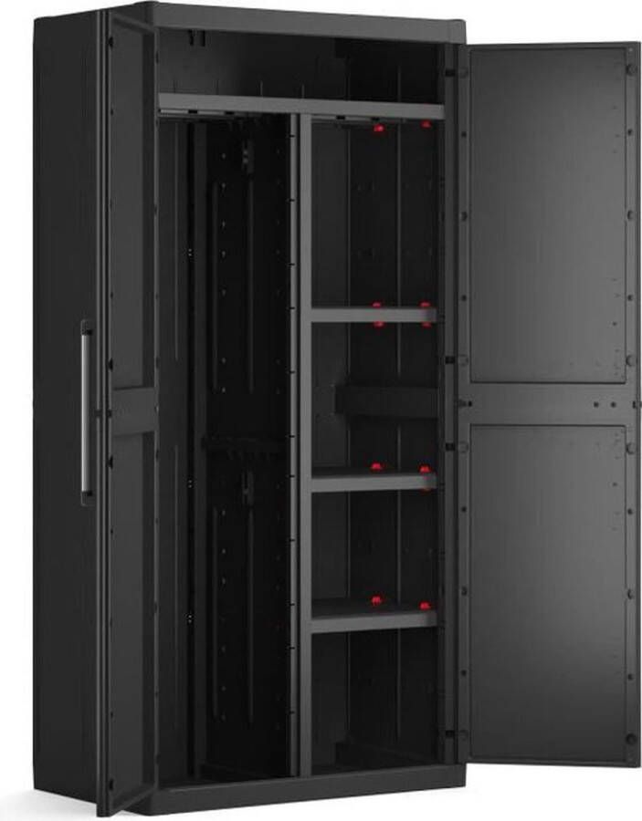 Keter Detroit XL Opslagkast 2 deuren 4 Etageres inclusief 2 verstelbaar L 89 x D 54 x H 182 cm zwart