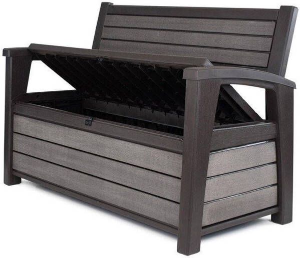 Keter Hudson Bench box 2-zits bank Opbergbox Hout look & feel 227L 138x63x89cm Antraciet