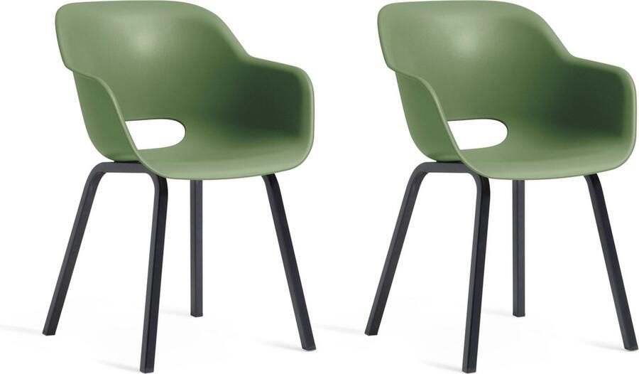 Keter Noa Tuinstoel 2 stuks 55x56 5x80cm metalen frame Olijfgroen Gerecycled Kunststof