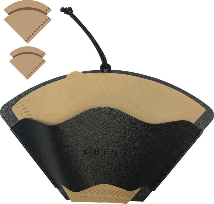 Keufens Koffiefilterhouder Zwart Koffiefilter Houder Voor 75 Filters Wandmontage Kunstleer Filterzakjeshouder Koffie Accessoires