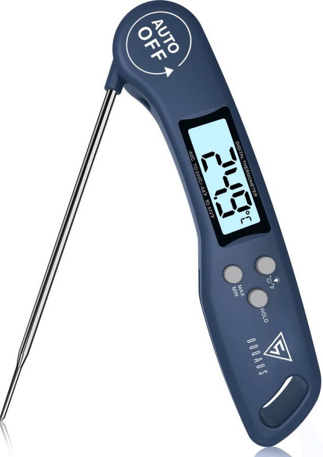 Keukenthermometer Vleesthermometer DOQAUS Barbecuethermometer Digitale Instant-thermometer met 3s Directe Uitlezing Opvouwbare Lange Sonde en LCD-scherm voor Keuken Grill BBQ Baby Voeding