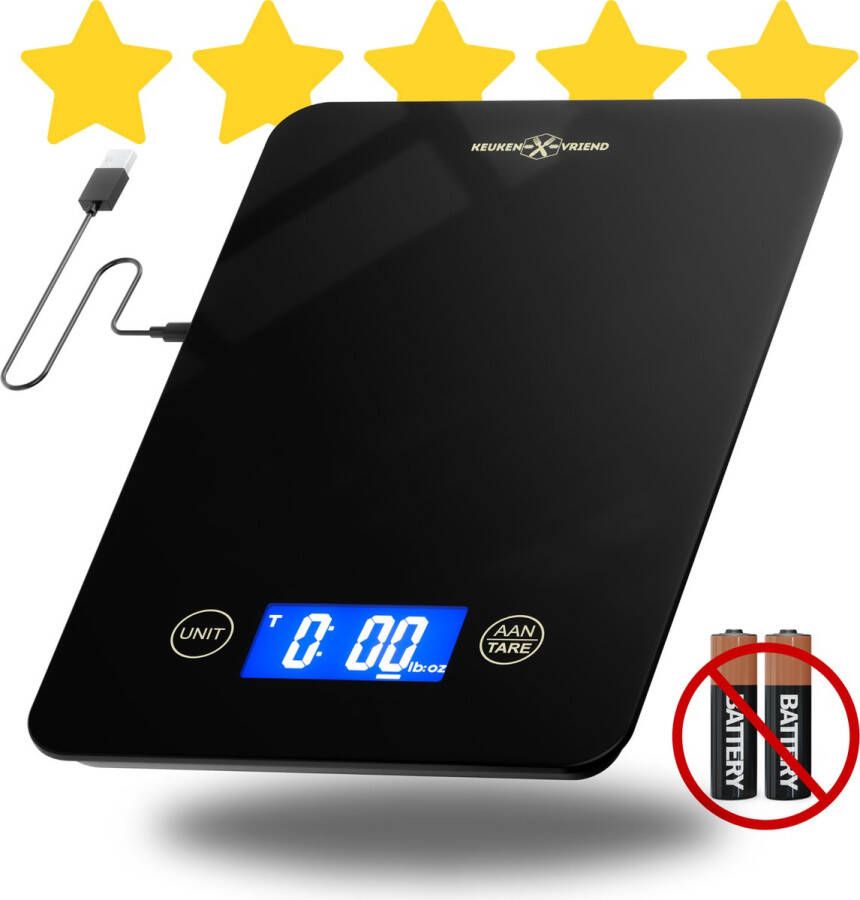 Keukenvriend © Keukenweegschaal USB Oplaadbaar Digitale keukenweegschaal Kitchen scale Weegschaal Keuken Tare Tarra Functie -Digitaal Nauwkeurig Nederlands merk