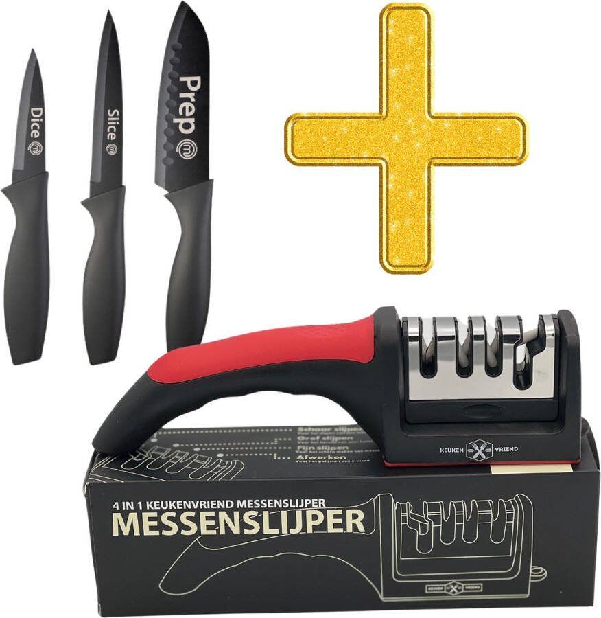 Keukenvriend © Messenslijper met MasterChef messenset Slijpen Nieuwe messenset Schilmesje Universeel mes Koksmes