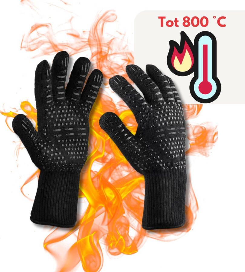 Keukenvriend.nl Keukenvriend BBQ handschoenen zwart Grill handschoenen Bescherming tot 800° C Keukenhandschoenen- Barbecue handschoenen