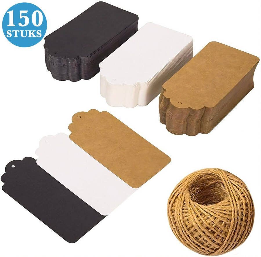 Mycramé 300x Stuks Kraft Karton Hartje Labels met 50m Jute Touw Hart Kartonnen Cadeaulabels met Gaatje en Koord Bruine Zwarte & Witte Etiketten Kraftpapier Naamkaartjes Blanco Prijskaartjes\Prijslabels met Koortje 6 cm