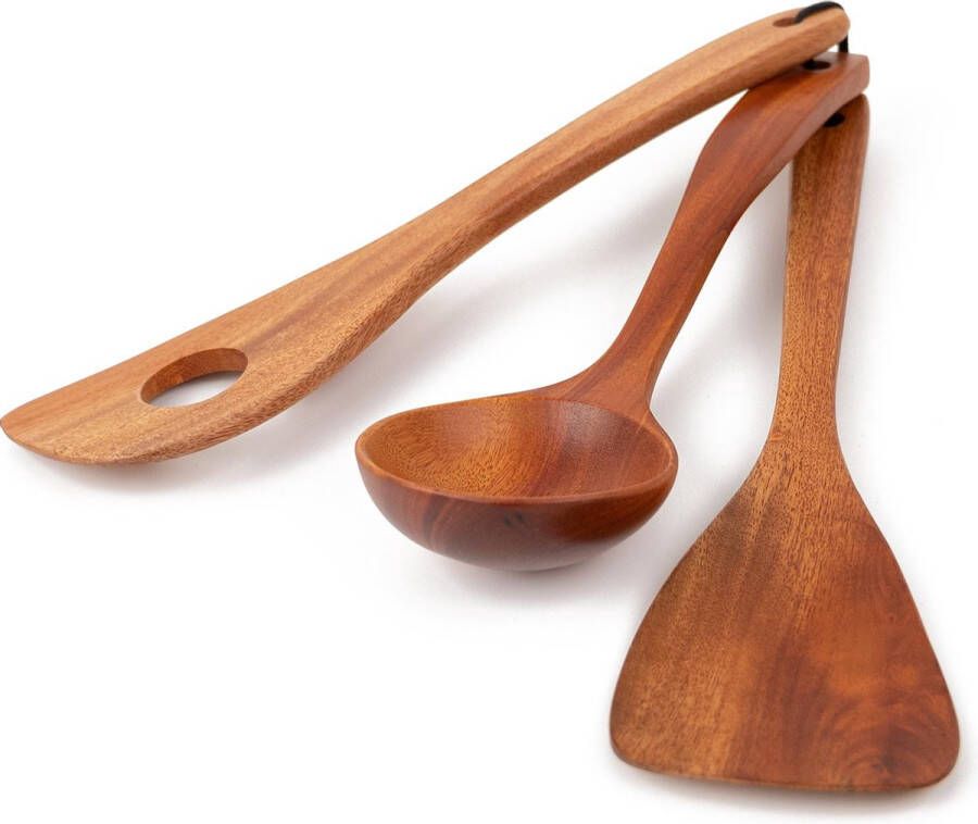 Khaya Woodware Khaya houten kookgerei 2 spatels & 1 soeplepel duurzaam hout vegan