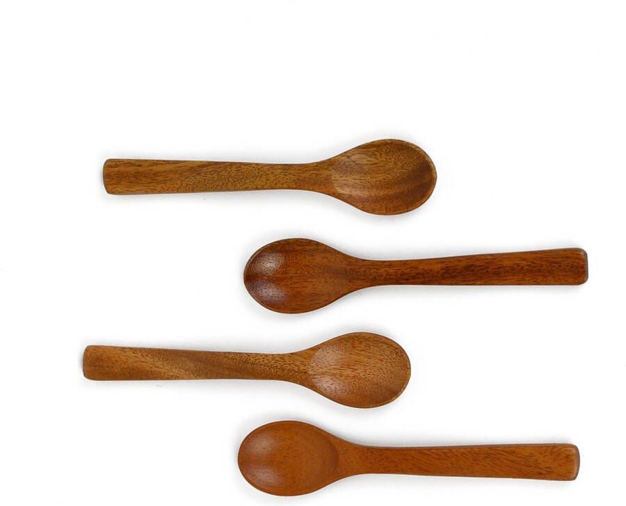 Khaya Woodware Khaya houten lepeltjes 12 cm voor koffie thee & kruiden set van 4