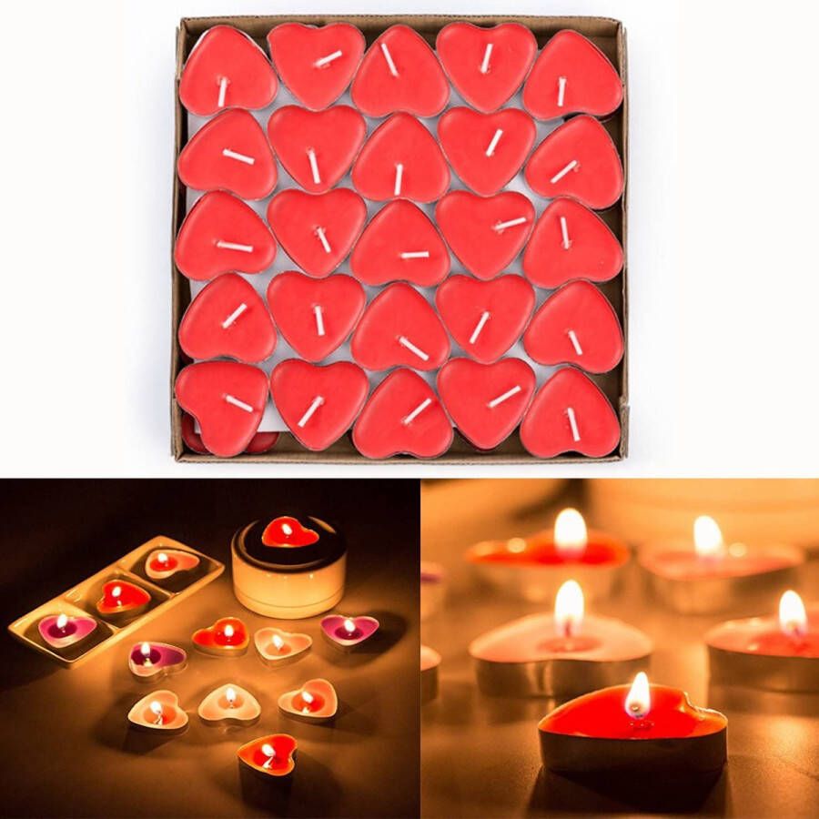 MONTKIARA Set van 50 theelichtjes VALENTIJN romantische bruiloft hart kaarsen (rood)