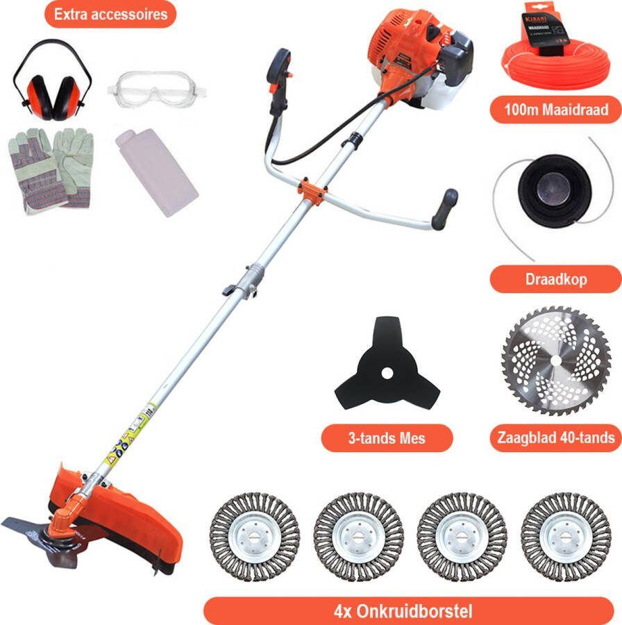 Kibani Kantenmaaier 4-in-1 – Bosmaaier Benzine 52 cc 1.9 pk 2-takt Motor – Incl. 4 Onkruidborstels Maaidraad Zaagblad 40-tands en Veiligheidsset