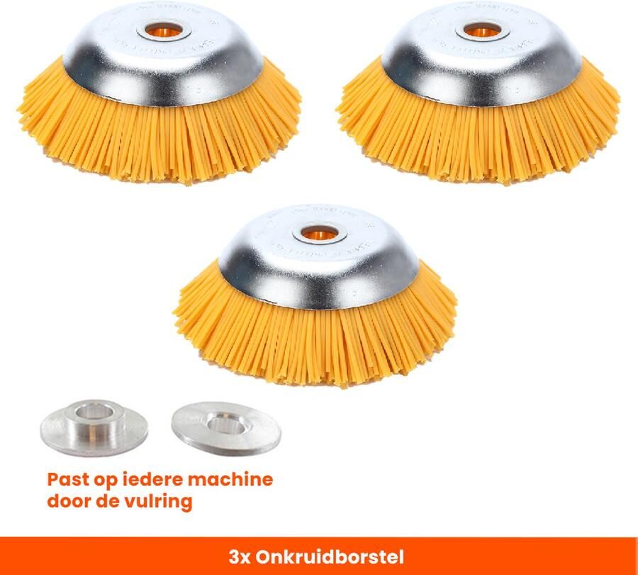 Kibani nylon universele onkruidborstel 20 cm per 3 inclusief vulring onkruidverwijderaar – bosmaaier tuingereedschap