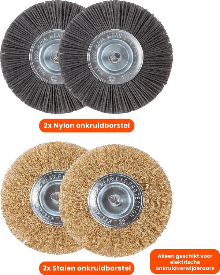 Kibani Universele borstelset voor elektrische onkruidborstel Set van 2 Onkruidverwijderaar Onkruidverdelger Stalen en Nylon borstel 11cm Voegenborstel Grastrimmer