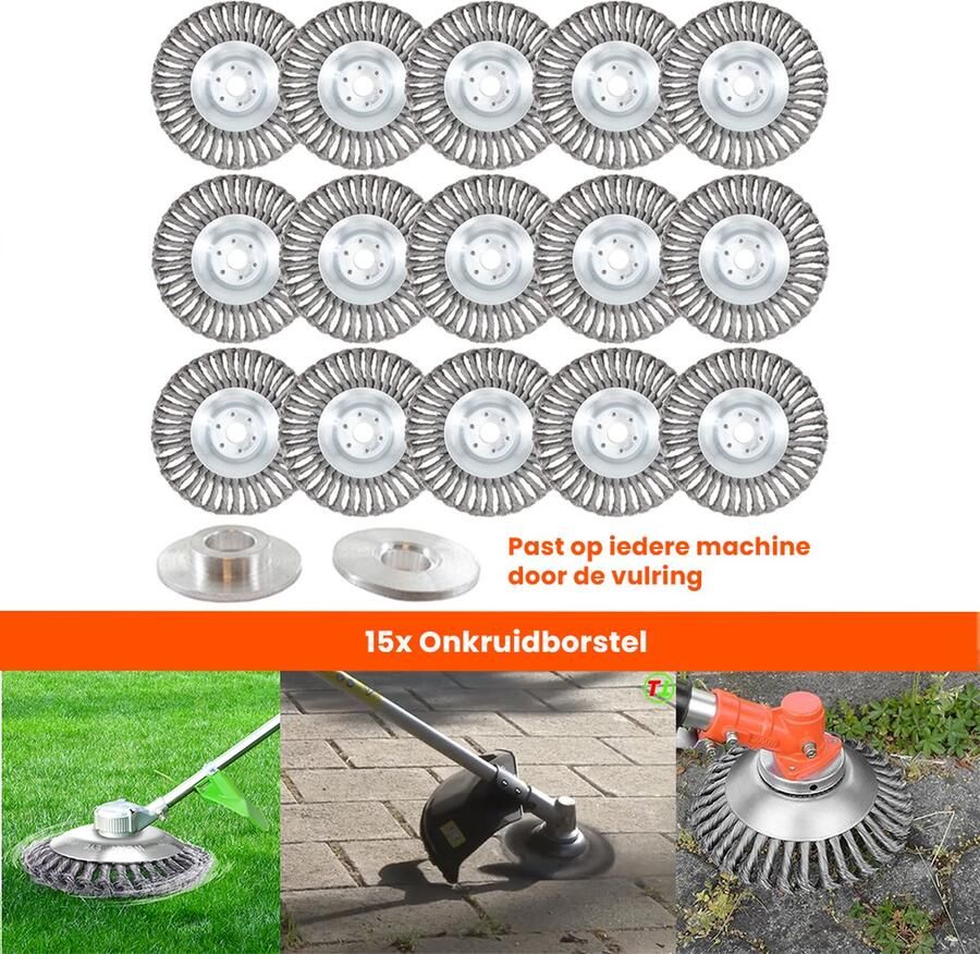 Kibani universele onkruidborstel 20 cm per 15 staal max. toerental 10.000 p m inclusief vulring onkruidverwijderaar – tuingereedschap
