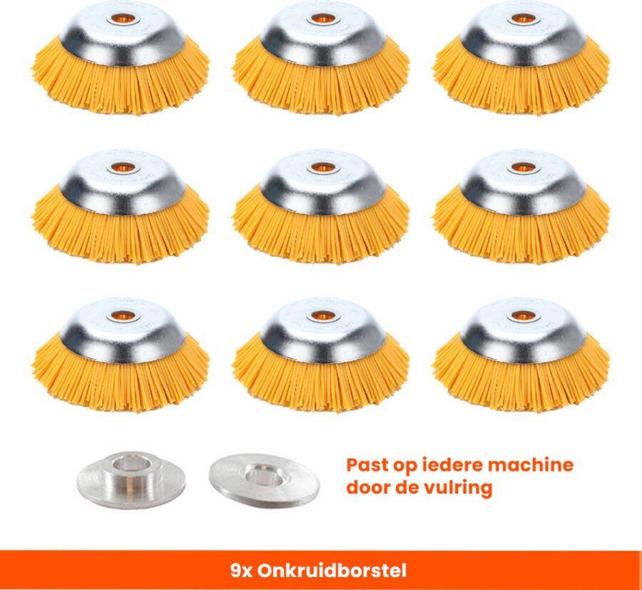 Kibani nylon universele onkruidborstel 20 cm per 9 inclusief vulring onkruidverwijderaar – bosmaaier tuingereedschap