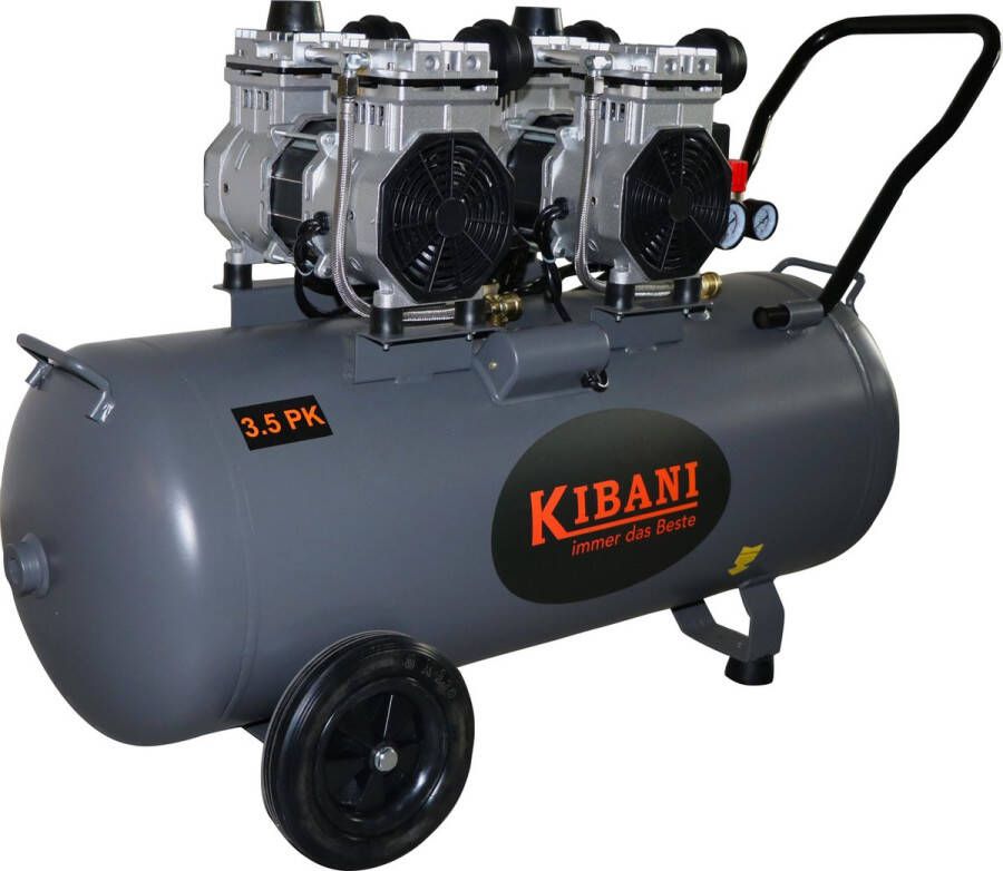 Kibani super stille compressor 100 liter – olievrij – 8 BAR – 63 dB – Super Silent Low Noise Compressoren 100l