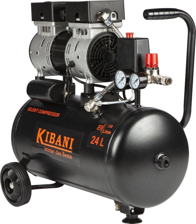 Kibani super stille compressor 24 liter – olievrij – 8 BAR – 63 dB – Super Silent Low Noise Compressoren 24L