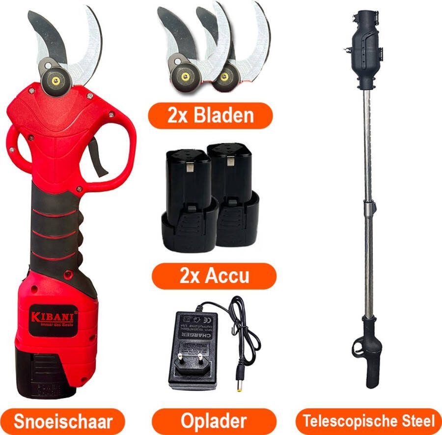 Kibani Telescopische Accu Takkenschaar Incl. 2 accu's en 2 bladen Met Uitschuifbare steel Elektrische Snoeischaar Bloemenschaar Klein Op Accu 28 mm