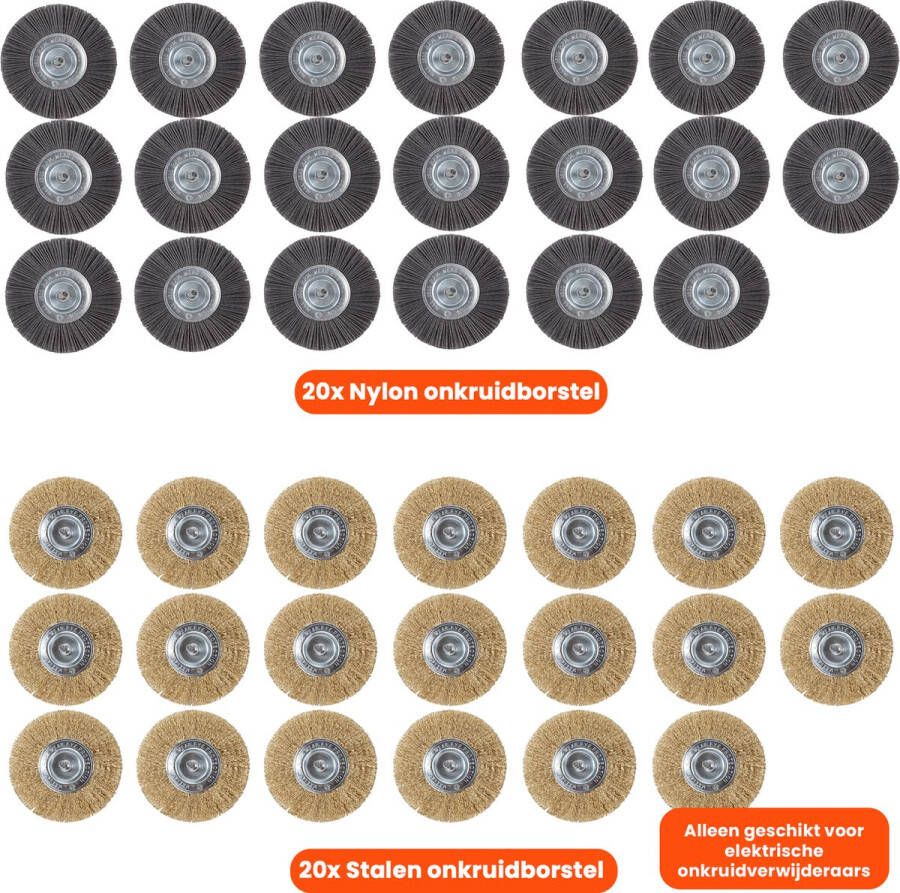 Kibani Universele borstelset voor elektrische onkruidborstel Set van 20 Onkruidverwijderaar Onkruidverdelger Stalen en Nylon borstel 11cm Voegenborstel Grastrimmer