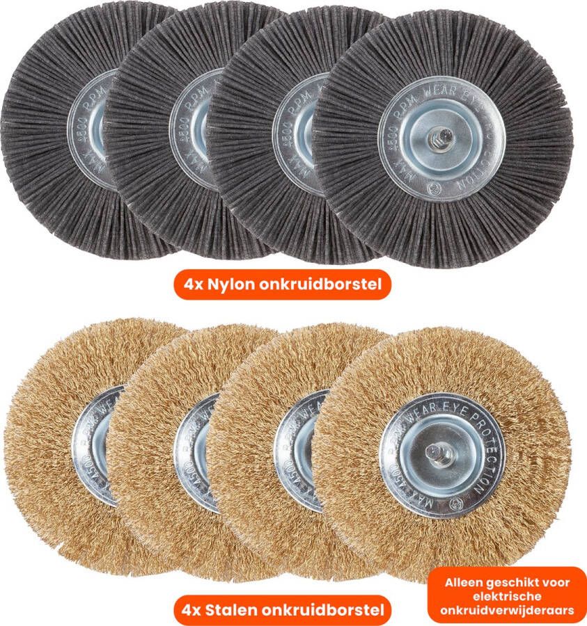 Kibani Universele borstelset voor elektrische onkruidborstel Set van 4 Onkruidverwijderaar Onkruidverdelger Stalen en Nylon borstel 11cm Voegenborstel Grastrimmer