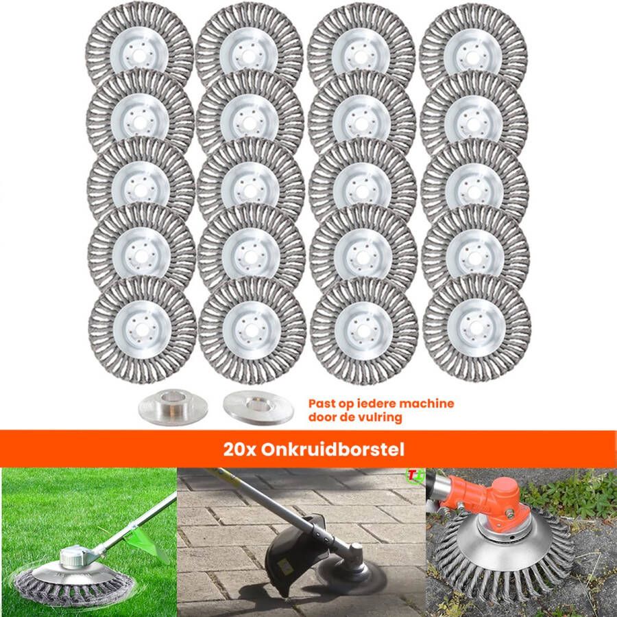 Kibani universele onkruidborstel 15 cm per 20 inclusief vulring staal onkruidverwijderaar – bosmaaier tuingereedschap