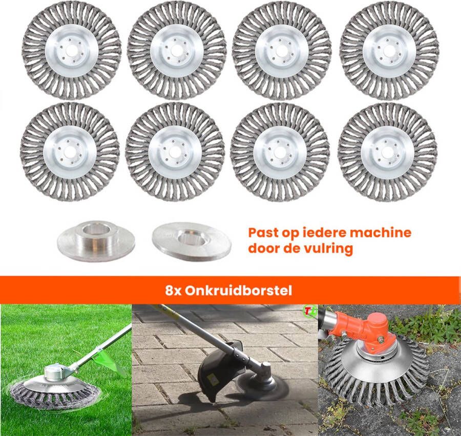 Kibani universele onkruidborstel 15 cm per 8 inclusief vulring staal onkruidverwijderaar – bosmaaier tuingereedschap