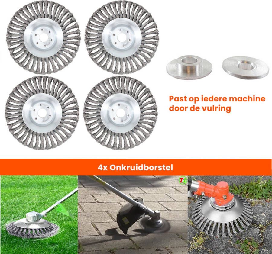 Kibani universele onkruidborstel 20 cm per 4 staal max. toerental 10.000 p m inclusief vulring onkruidverwijderaar – tuingereedschap