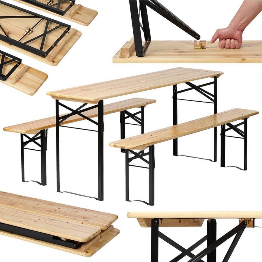 Kibus Biertafel Picknicktafel 2 Bierbanken en Tafel 3-delig Tafel 170x46x75cm Bank 170x23x46cm Tot 250KG per bank Picknick Camping Kinderfeestje