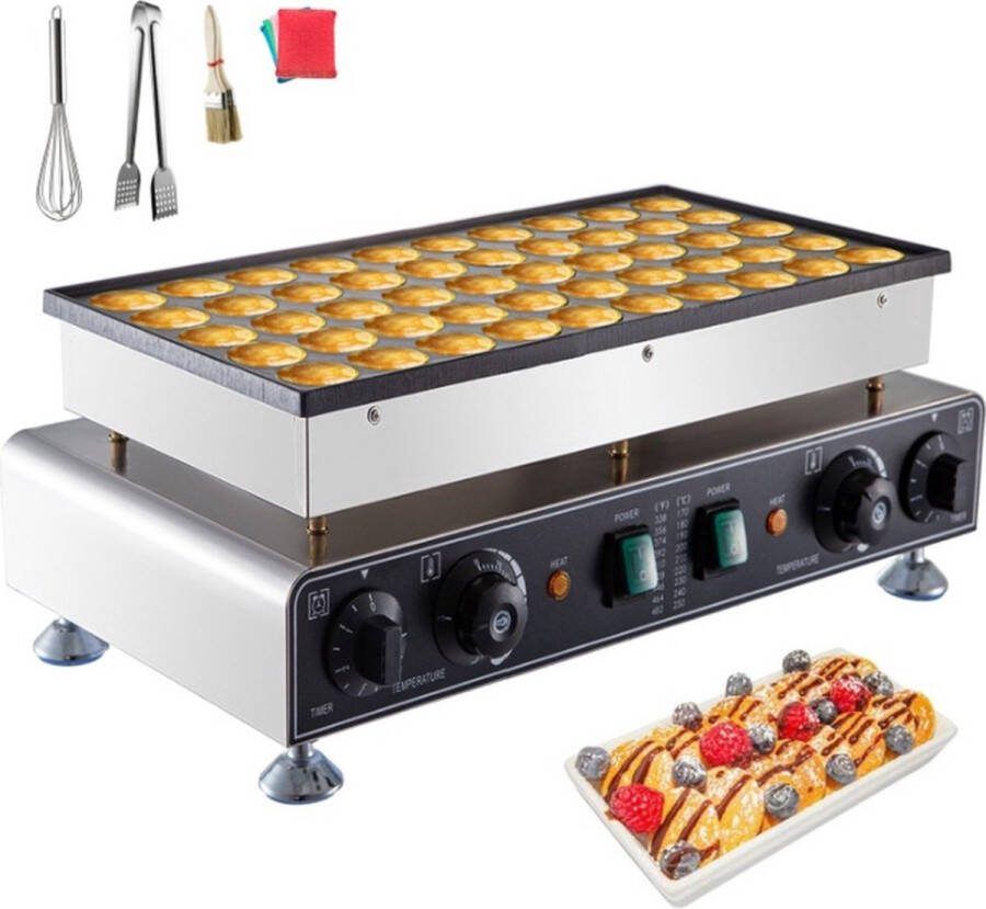 Kibus Poffertjespan Professioneel 50 stuks 1700W Grote plaat Elektrisch Poffertjes maken Poffertjes Pan Poffertjes plaat Tijd en Temperatuur instelbaar Wafelijzer Pancake Poffertjespannen Electrische
