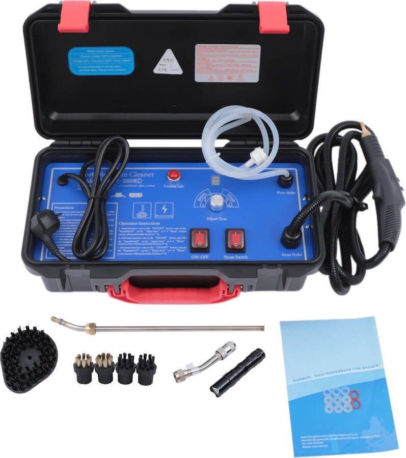 Kibus Stoomreiniger Draagbaar 3000W Hogedruk Automatisch 220V Heavy Duty Instelbaar Stoomvolume incl. 6 Opzetstukken Tapijt Auto Koelkast Bank Airconditioning Vloer