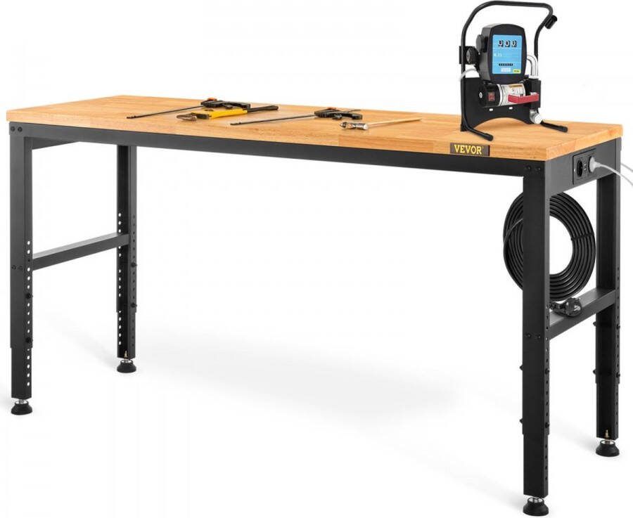 Kibus Werkbank 135x46x97cm In hoogte verstelbaar Met 2 Stopcontacten Tot 900kg Hardhout Hoogte 72 tot 97 Rubberen pootjes