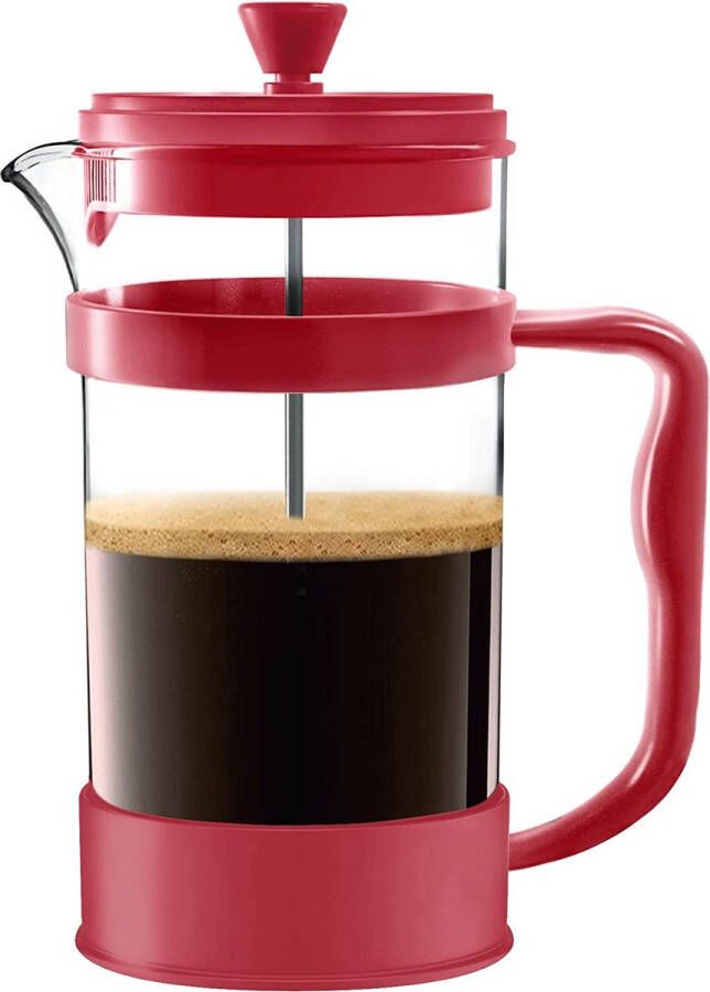 Kichly French Press Koffiezetapparaat draagbare cafetière met drievoudig filter hittebestendig glas met kleinere behuizing grote karaf 1000 ml 1 liter rood
