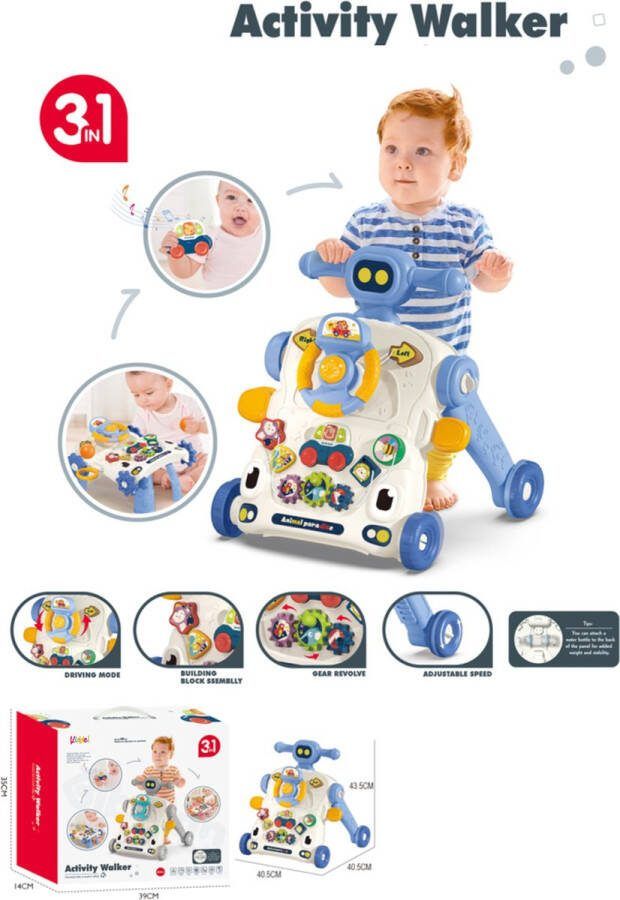 Kiddel 3 in 1 activiteiten tafel baby walker Baby loopwagen speeltafel met licht en geluid Interactieve tafel beweeg en groei. Kinderspeelgoed jongens meisjes 3 jaar