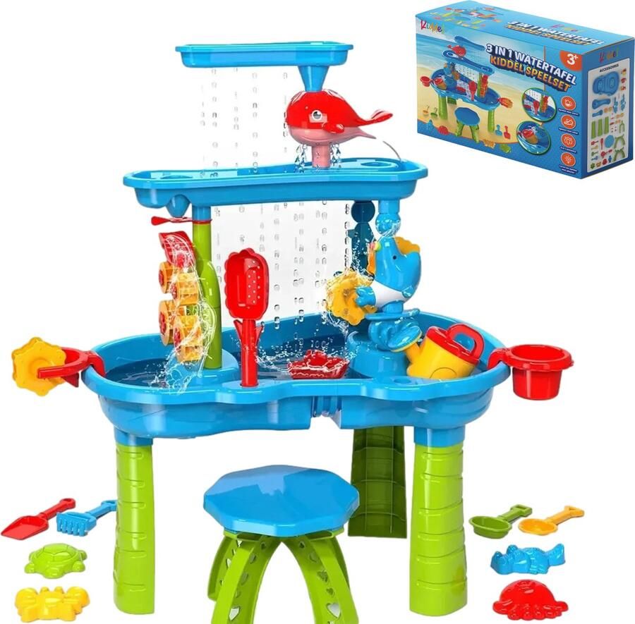 Kiddel 3 in 1 XL watertafel zandtafel inclusief accessoires 3 verdiepingen waterspeelgoed zwembad speelgoed 3 jaar