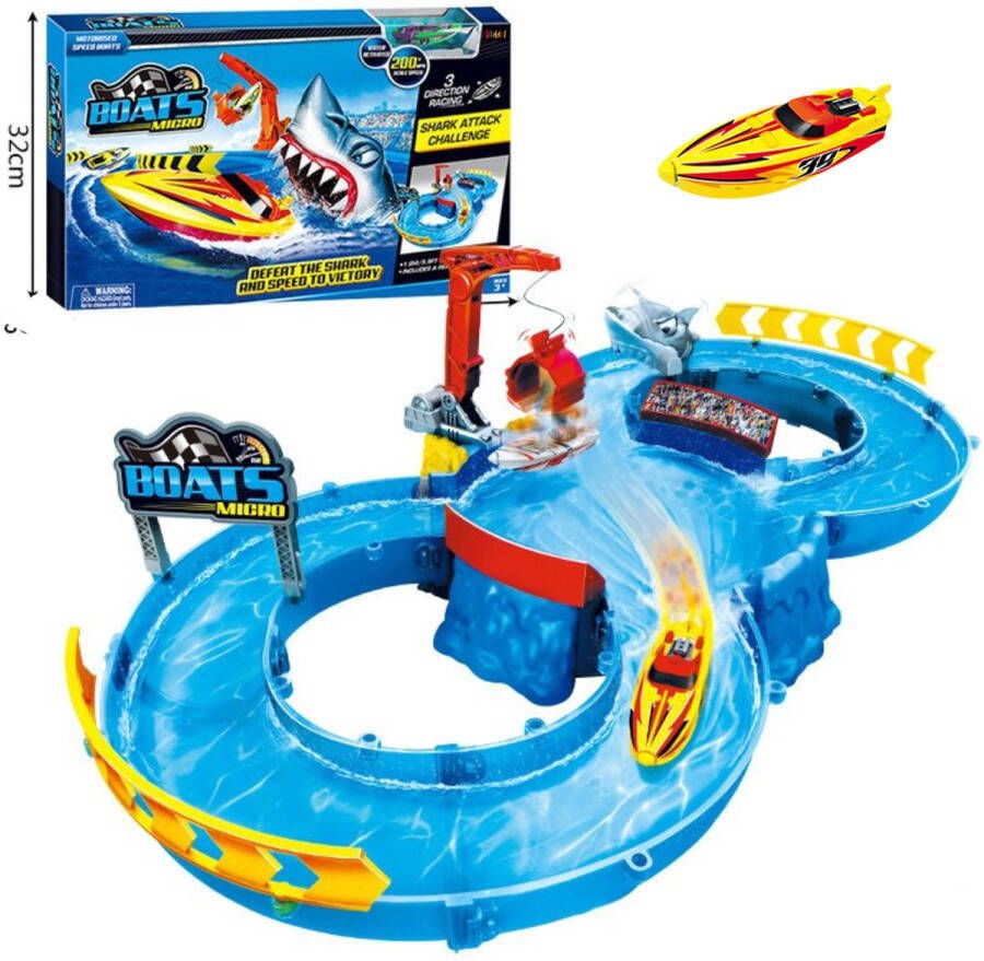 Kiddel Watertafel racebaan met speedboat waterbaan Totaalpakket inclusief kraan haai dinosaurus speedboat Bouwset kinderen 3 jaar 4 jaar