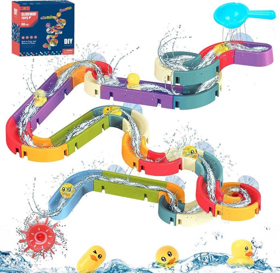 Kiddel XL Waterbaan & Glijbaan Set 66 stuks voor Bad Douche & Badkamer watertafel vanaf 3 jaar Inclusief Eendjes & Watermolens Educatief Speelgoed montessori voor Kinderen 3 jaar 4 jaar bouwset