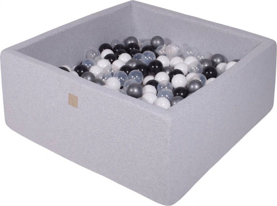 Kiddo Match Vierkante ballenbak incl. 400 bollen 110x110x40 cm Lichtgrijs Wit Zwart Transparant Zilver Vaderdag cadeau