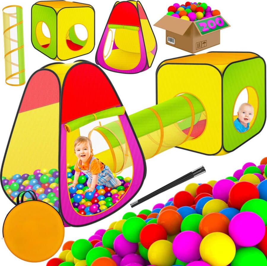 Kidiz Ballenbak Speeltent Kindertent met 200 ballen Ballenbad Speelhuis Ideaal voor huis & tuin Tunnel XL