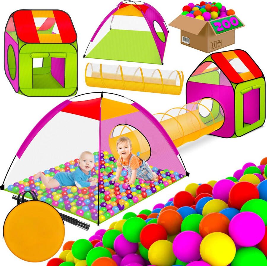 Kidiz Ballenbak Speeltent Kindertent met 200 ballen Ballenbad Speelhuis Ideaal voor huis & tuin Tunnel XXL