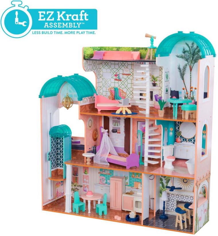 KidKraft Camila Mansion houten poppenhuis met gemakkelijke EZ Kraft Assembly™