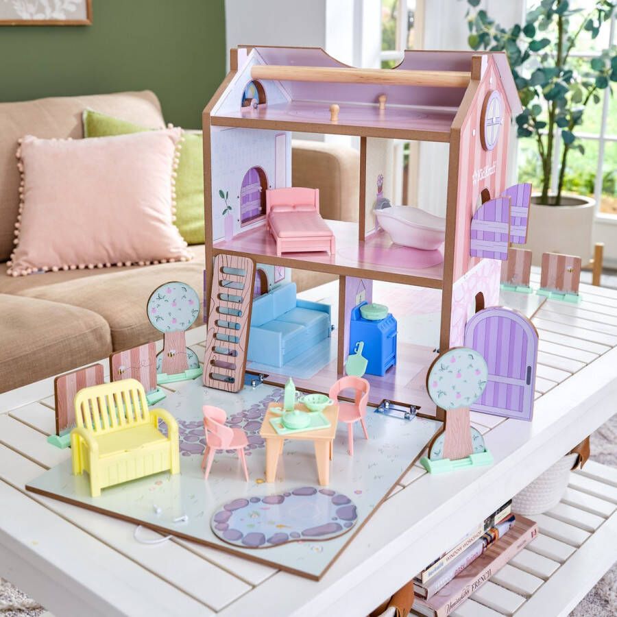 KidKraft Play and Store opvouwbaar klein Houten Poppenhuis met 36 accessoires