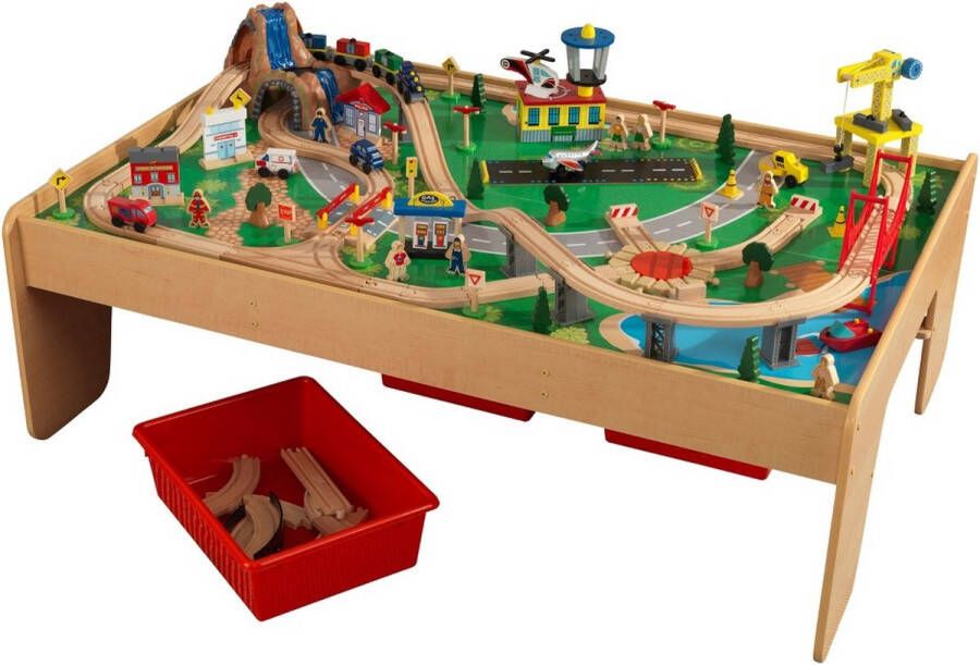 KidKraft Waterfall Mountain Houten Treinset en Tafel met 120 onderdelen 3 opbergbakken