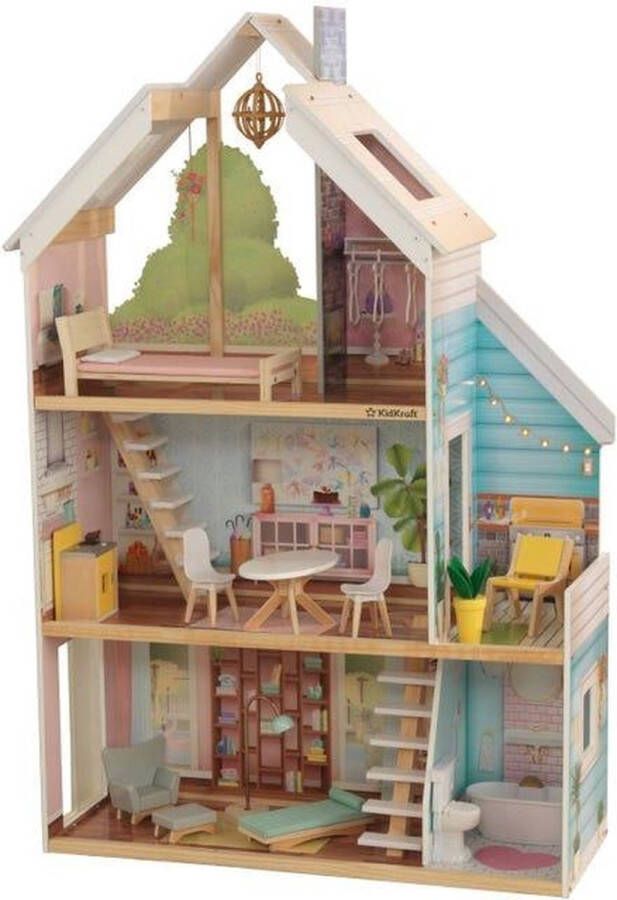 KidKraft Zoey Poppenhuis Barbiehuis met Geluid en Licht inclusief meubels en accessoires 126 cm hoog